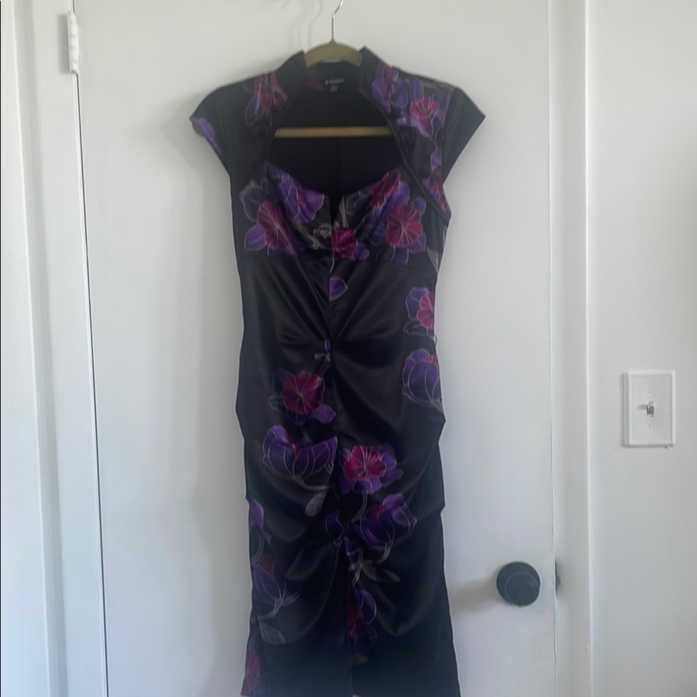 Le Chateau Purple Ruched Sheath Midi Dress